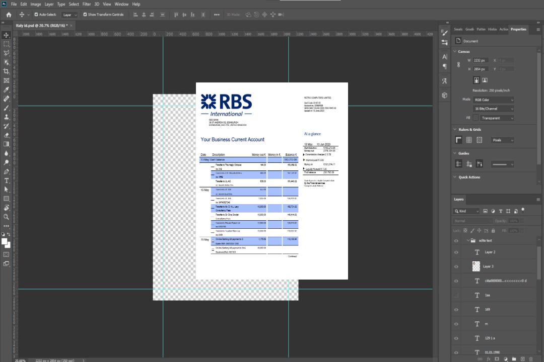 Modèle Word et PDF de relevé de compte courant d'entreprise de la RBS Bank template Modèle Word et PDF de relevé de compte courant d'entreprise de la RBS Bank template